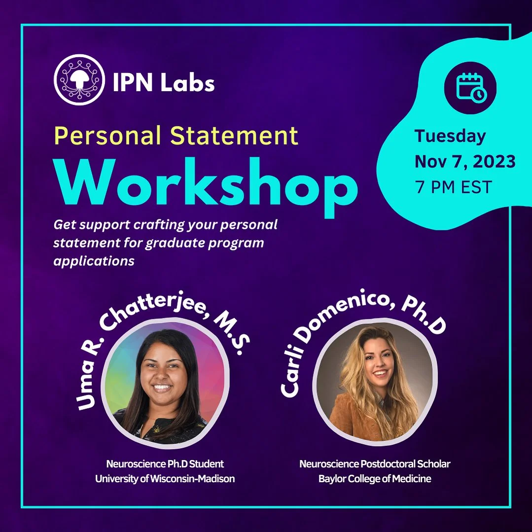 Uma R. Chatterjee, MS, MHPS, and Dr. Carli Domenico, PhD – Personal Statement Workshop promo