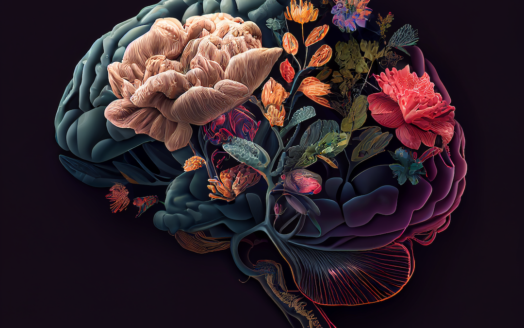 AI generated brain image with flowers in it