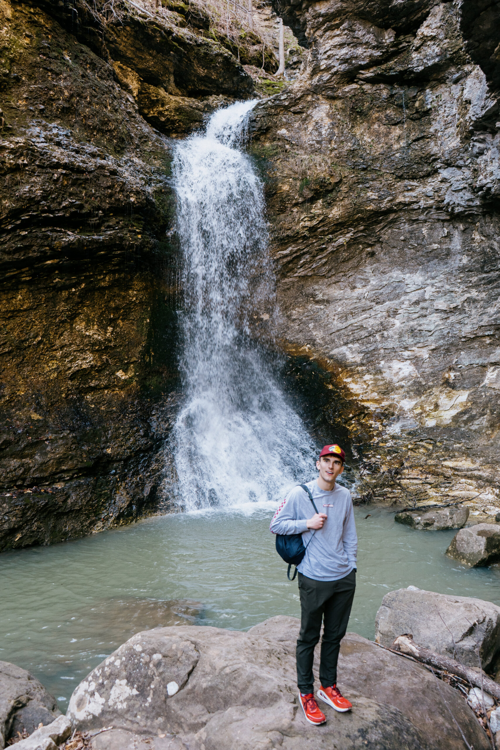 Luke Johnson by Waterfall at Lost Valley River Hike in Arkansas